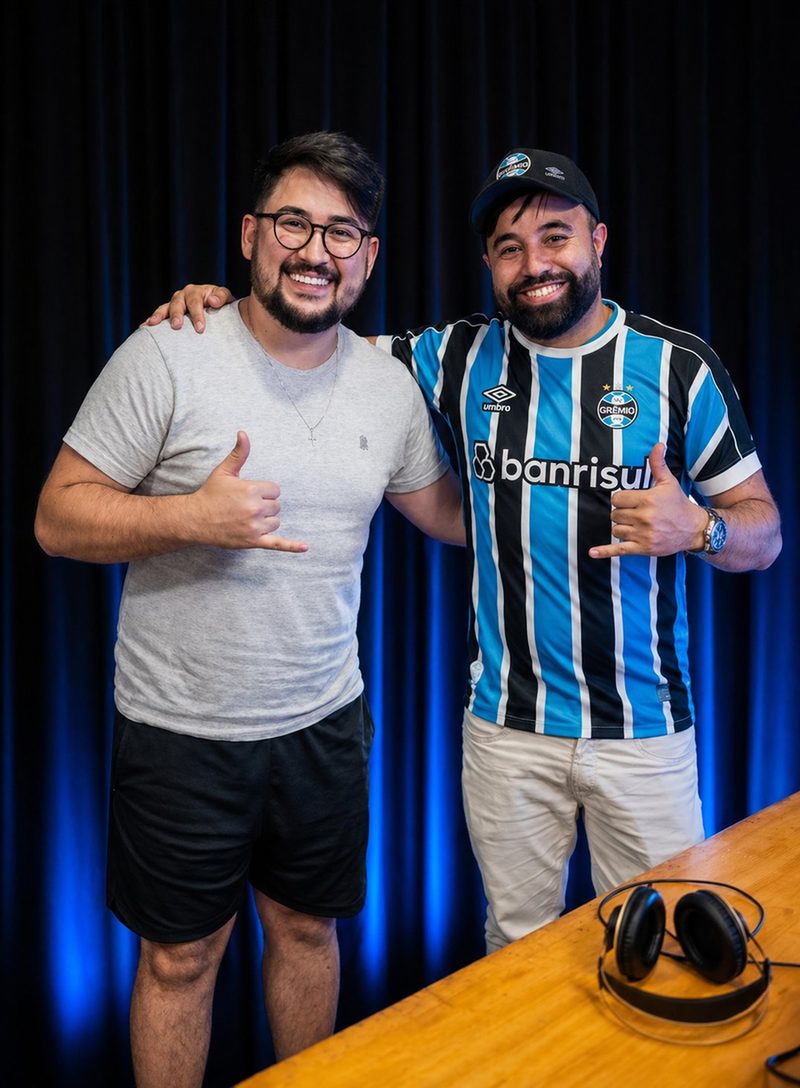 Camargo e Notag no estúdio do Papo Copero